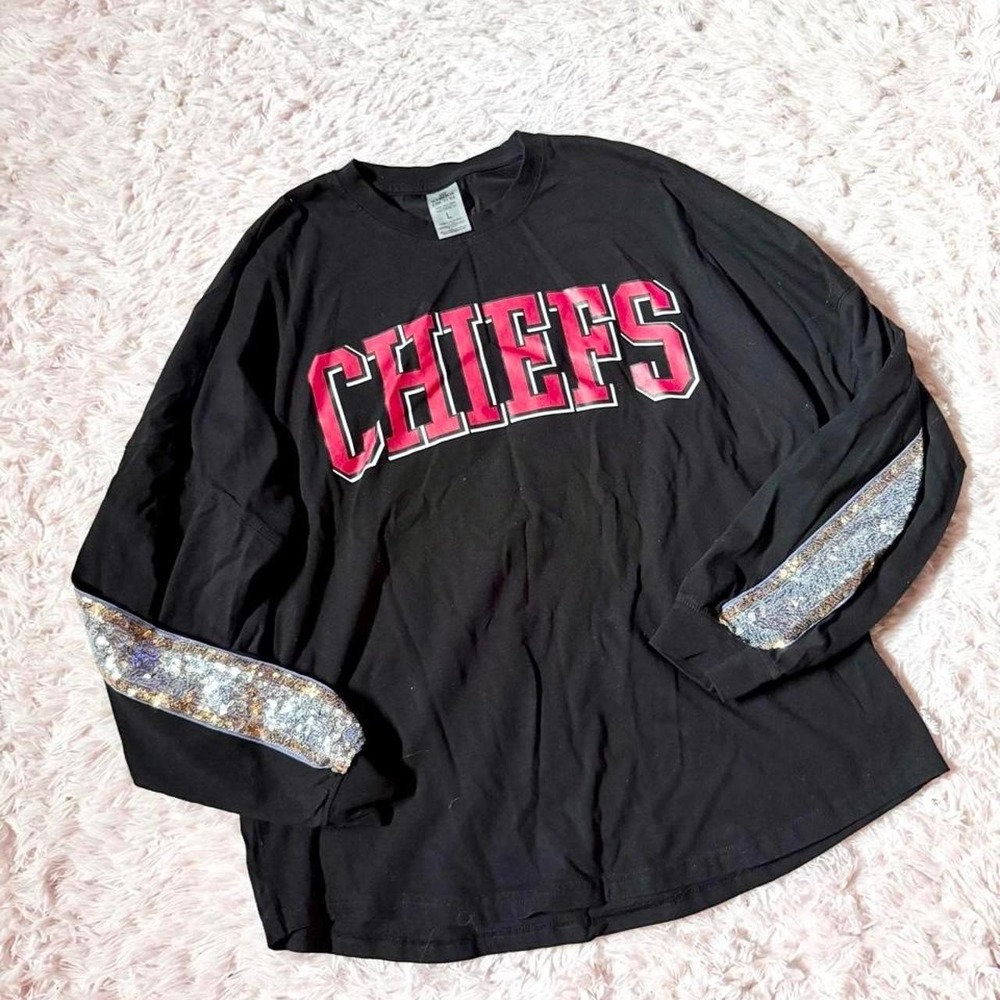 Game‎ Day Couture Kansas City Chiefs Sequin Football Top Womens L Glam Arrowhead